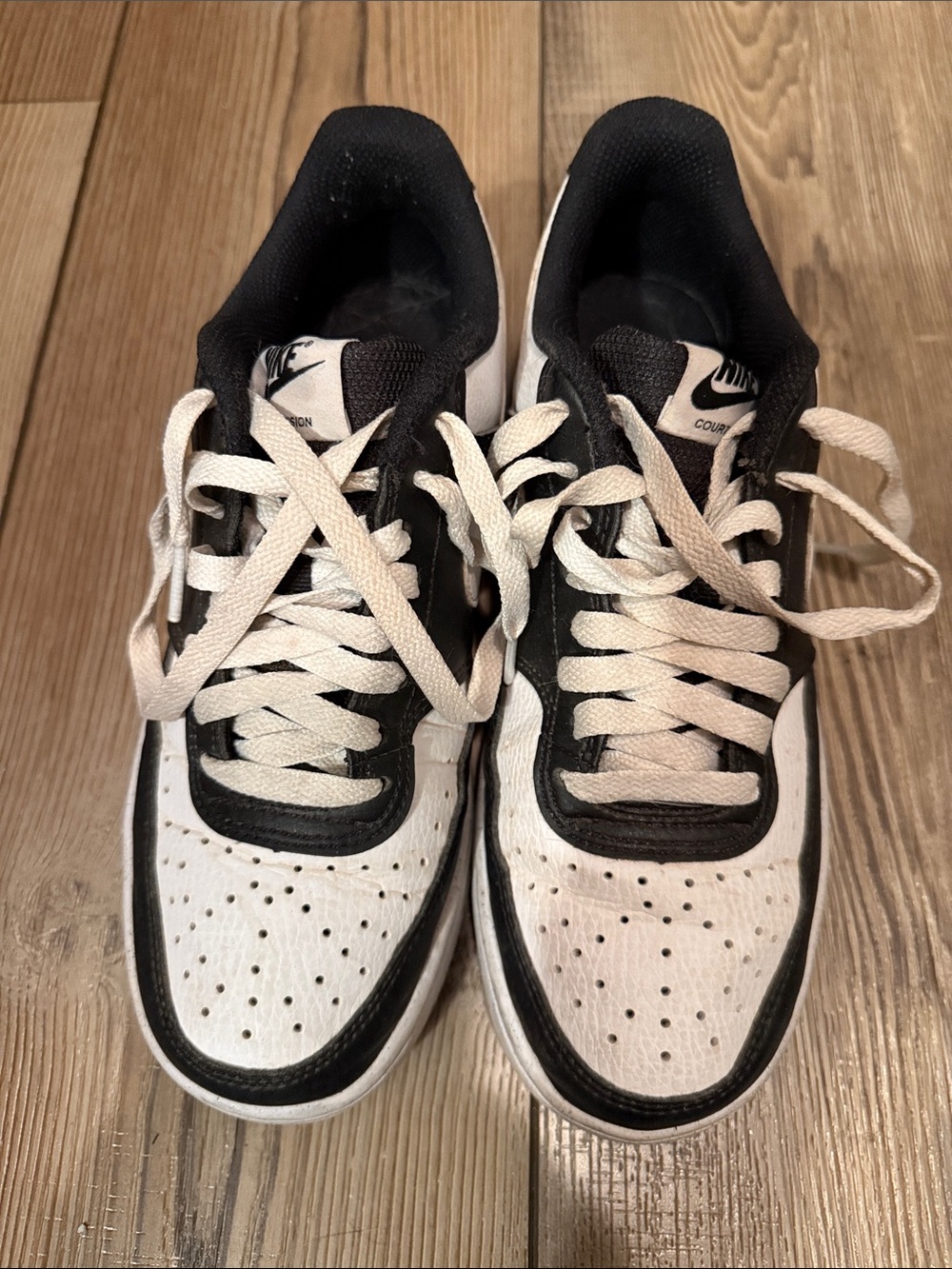 Nike Womens Court Vision Black and White Low-Top Sneakers - Picture 2 of 8